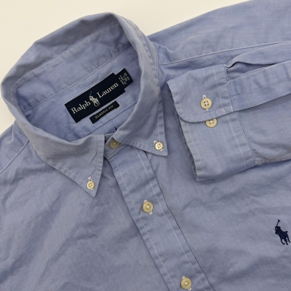 Ralph Lauren Mens Classic Fit Herringbone Button Down Shirt Blue‎ 16.5 34/35